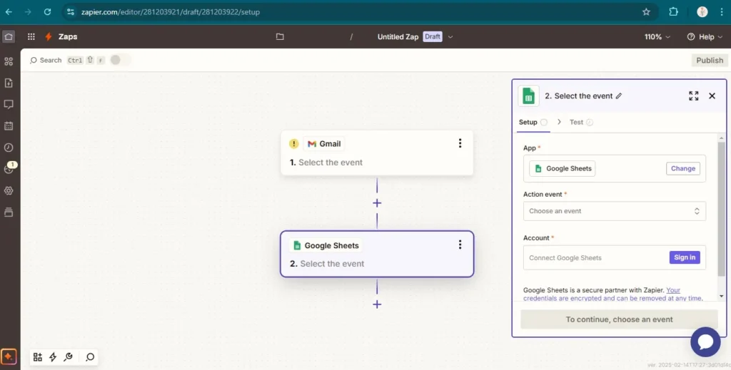 اتصال ایمیل به Google Sheets در Zapier